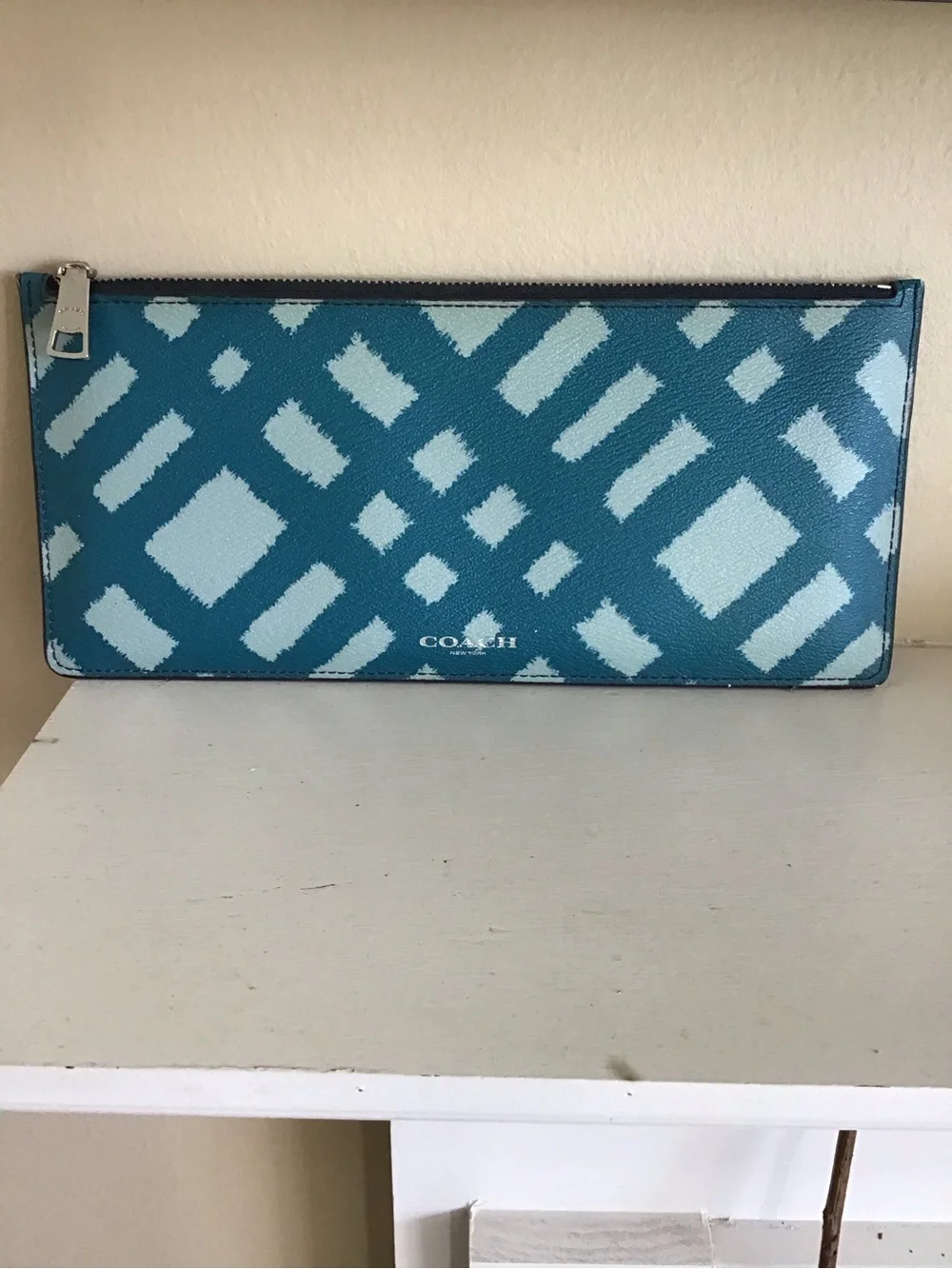 Coach Teal and Light-Blue Geo Zip Clutch